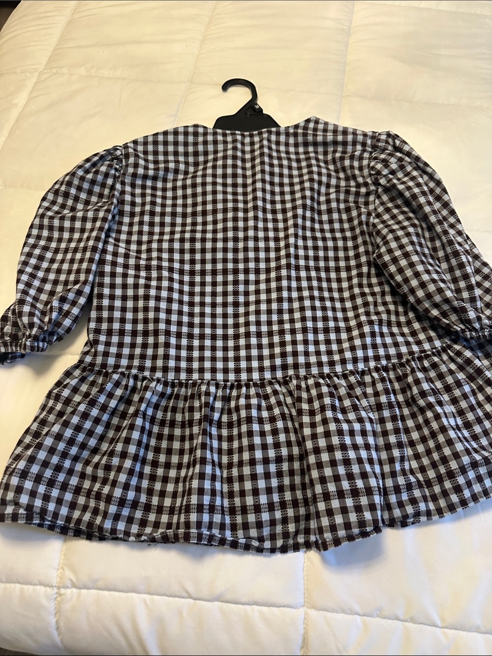 Madewell Black and White Gingham Lace-Up Peplum Blouse - Picture 5 of 6